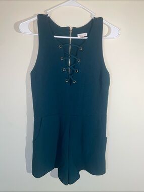 Xhilaration Deep Teal Lace-Up Sleeveless Romper Size S